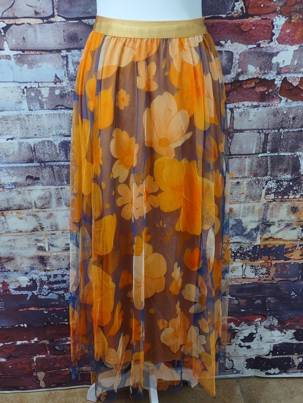 Floral Print Tulle Maxi Skirt